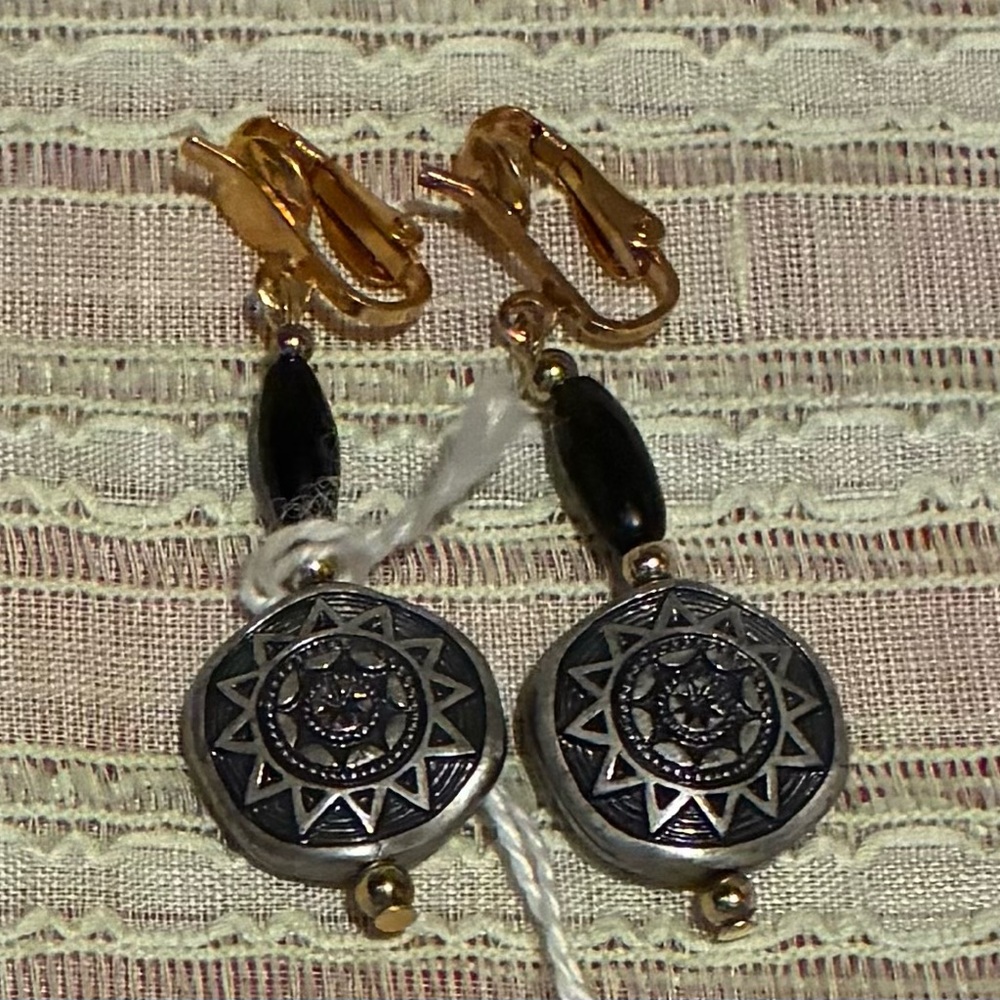 Obsidian with Silver & Gold Clip On Earrings